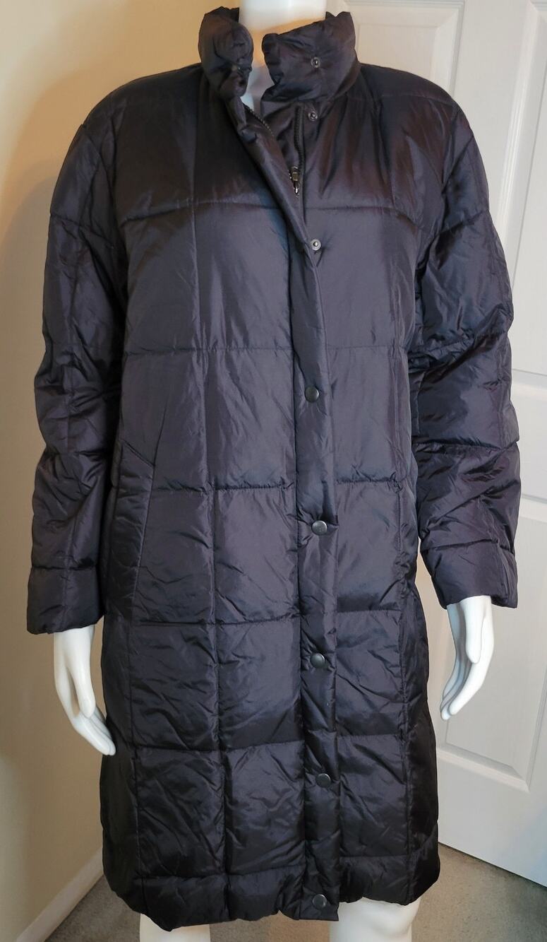 VTG Gallery Women's Puffer Jacket Size L Black Down Waterfowl Parka Long Coat